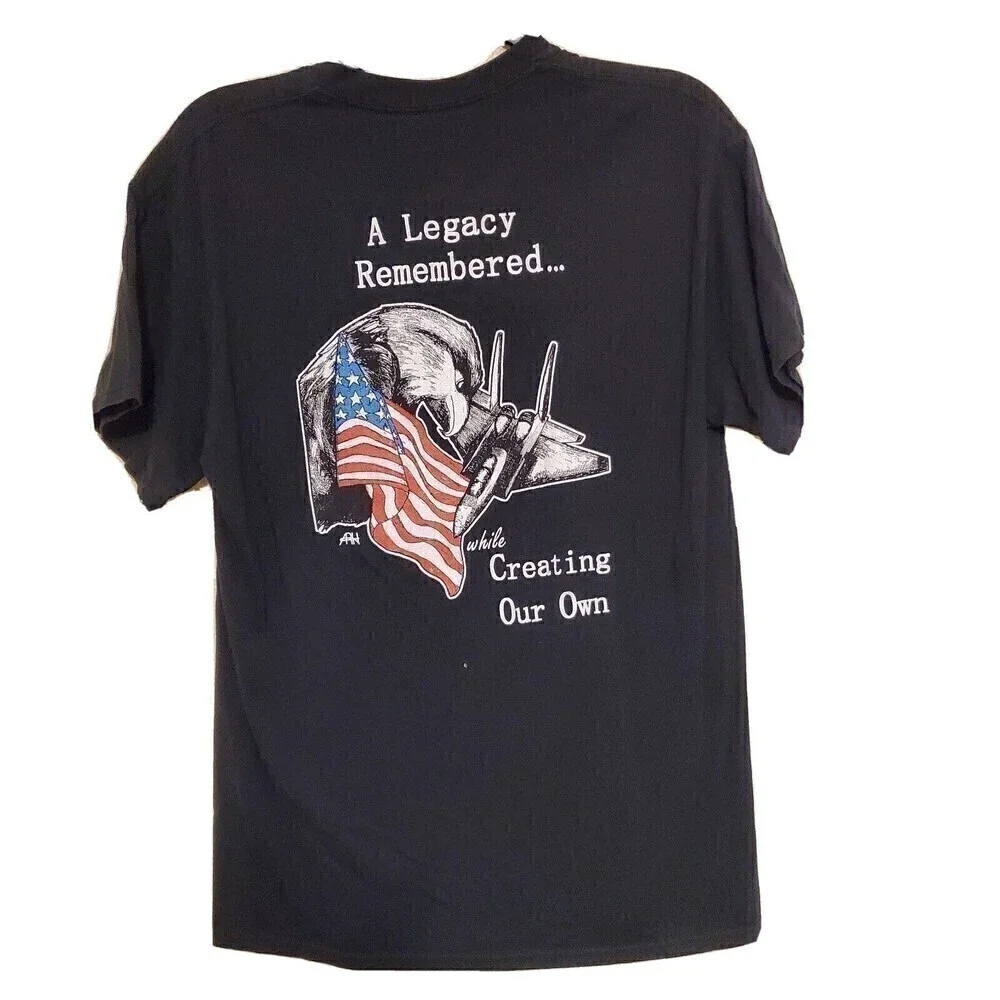 Gildan T-Shirt Mens Medium Black Military American Eagle Legacy Jet Graphic